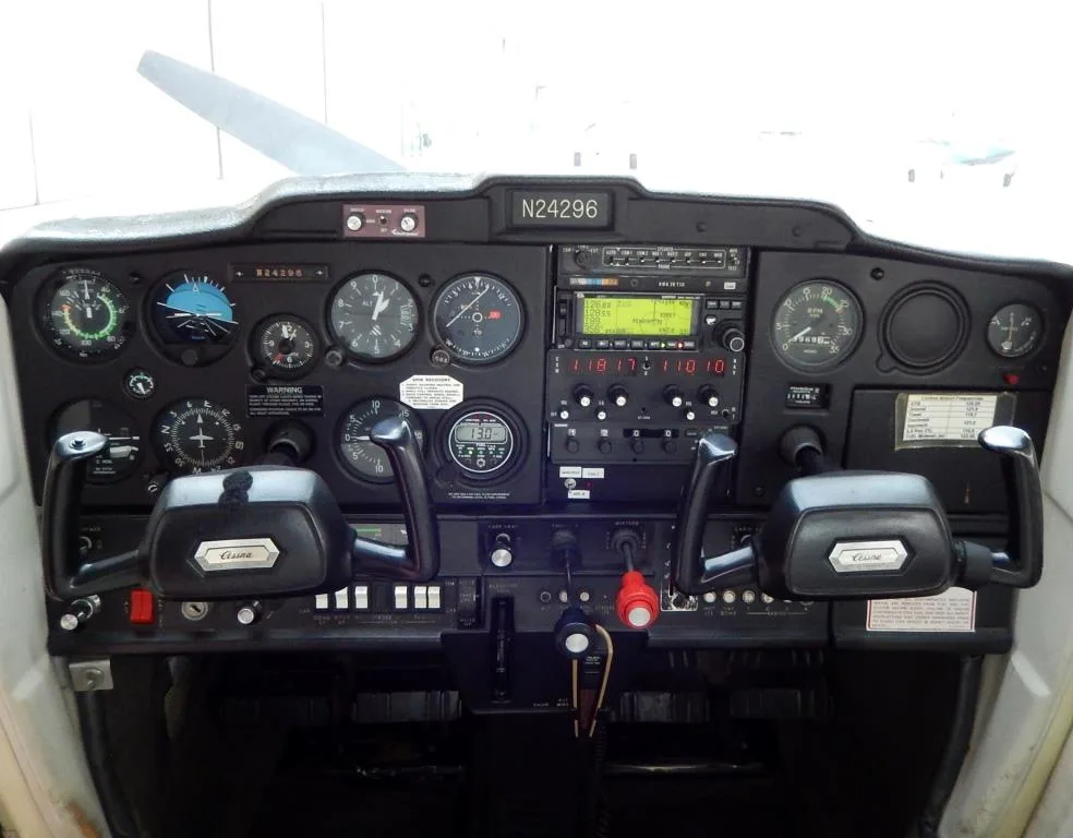 Cockpit and instrument panel of a 1978 Cessna 152- N24296 Aircraft.
