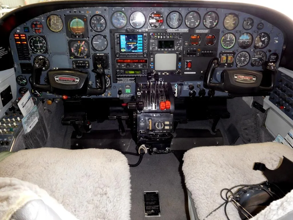 Cockpit and instrument panel of a 1978 Cessna 414A Chancellor - N414PF Aircraft.