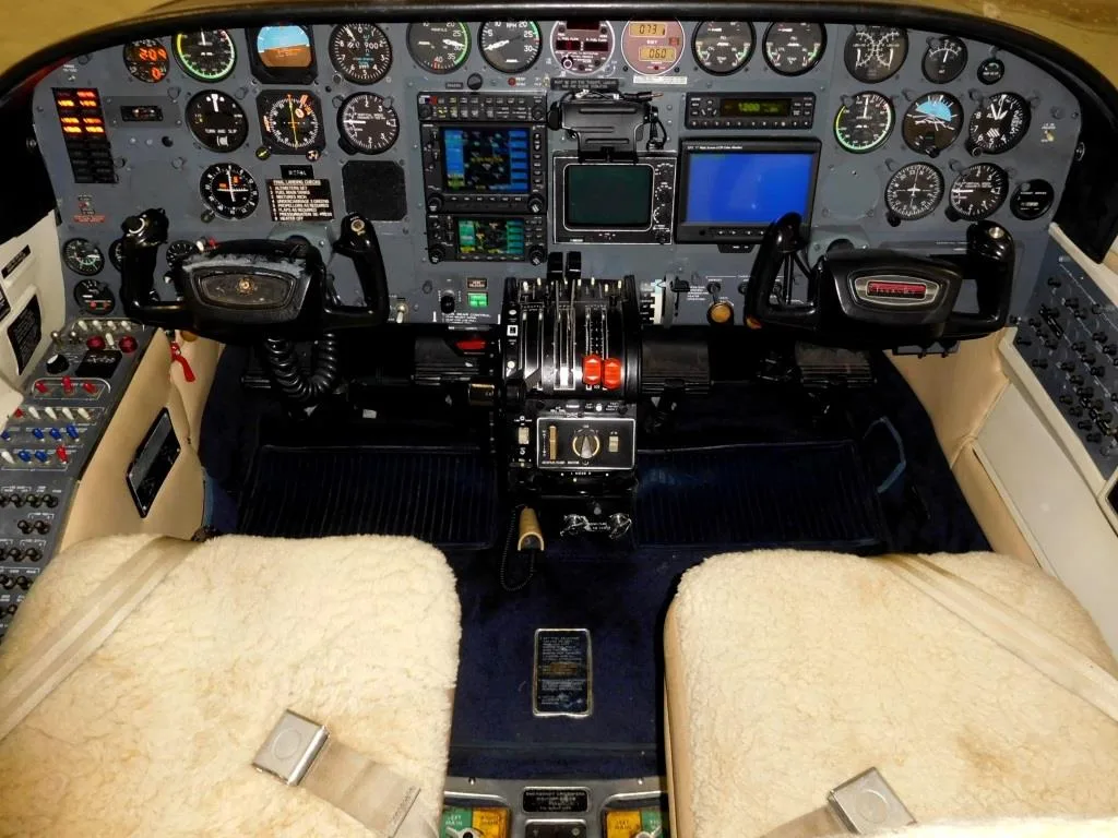 Cockpit and instrument panel of a 1978 Cessna 414A - N123BA Aircraft.