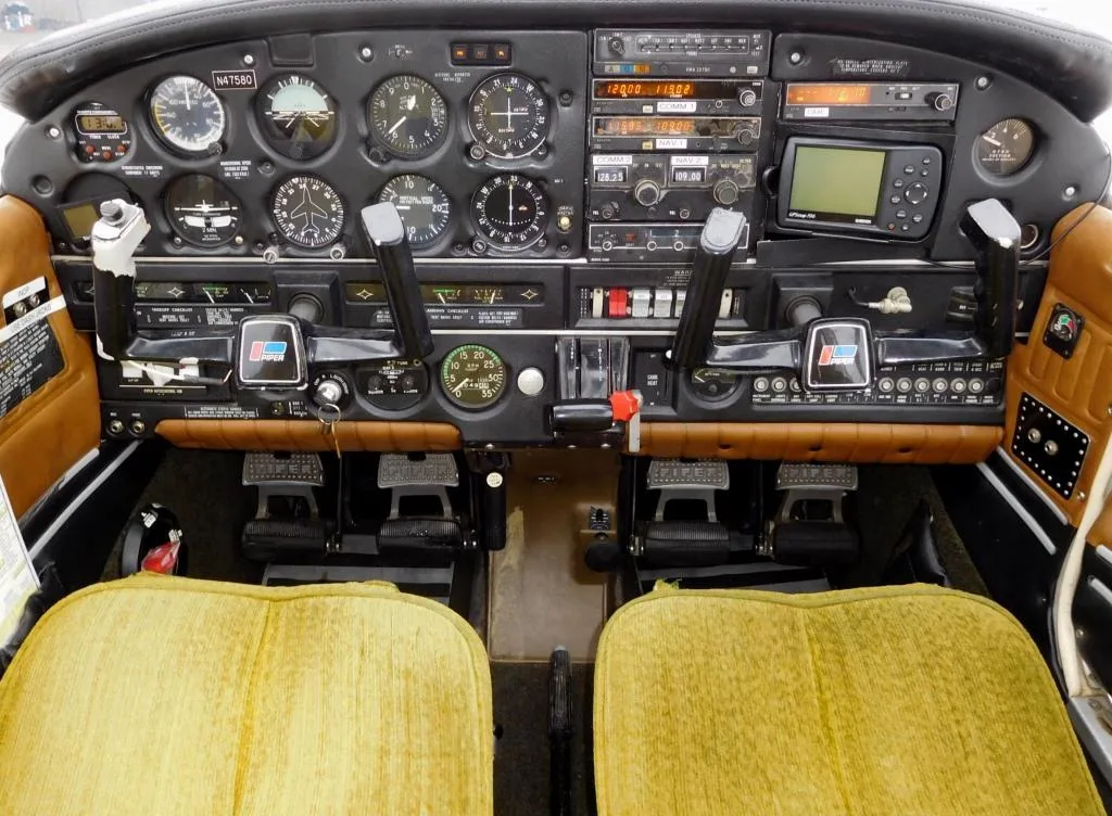 Cockpit and instrument panel of a 1978 Piper Archer - N47580 Aircraft.