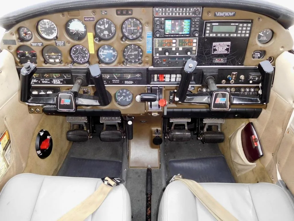 Cockpit and instrument panel of a 1978 Piper Archer - N9256C Aircraft.