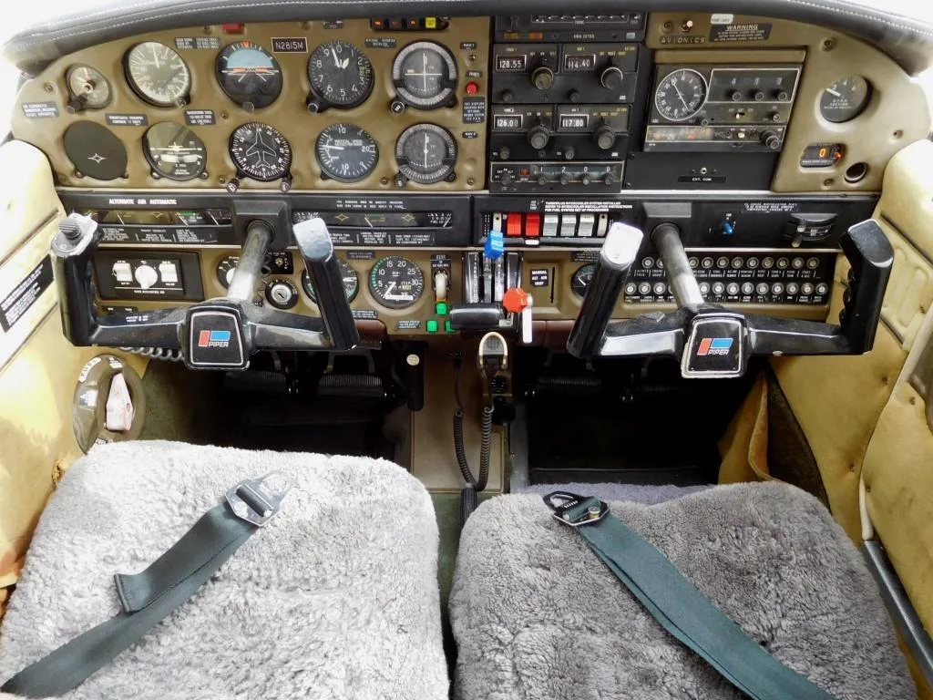 Cockpit and instrument panel of a 1978 Piper Arrow III - N2815M Aircraft.