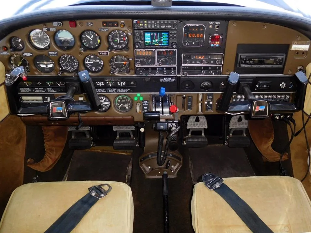 Cockpit and instrument panel of a 1978 Piper Lance II- N31661 Aircraft.