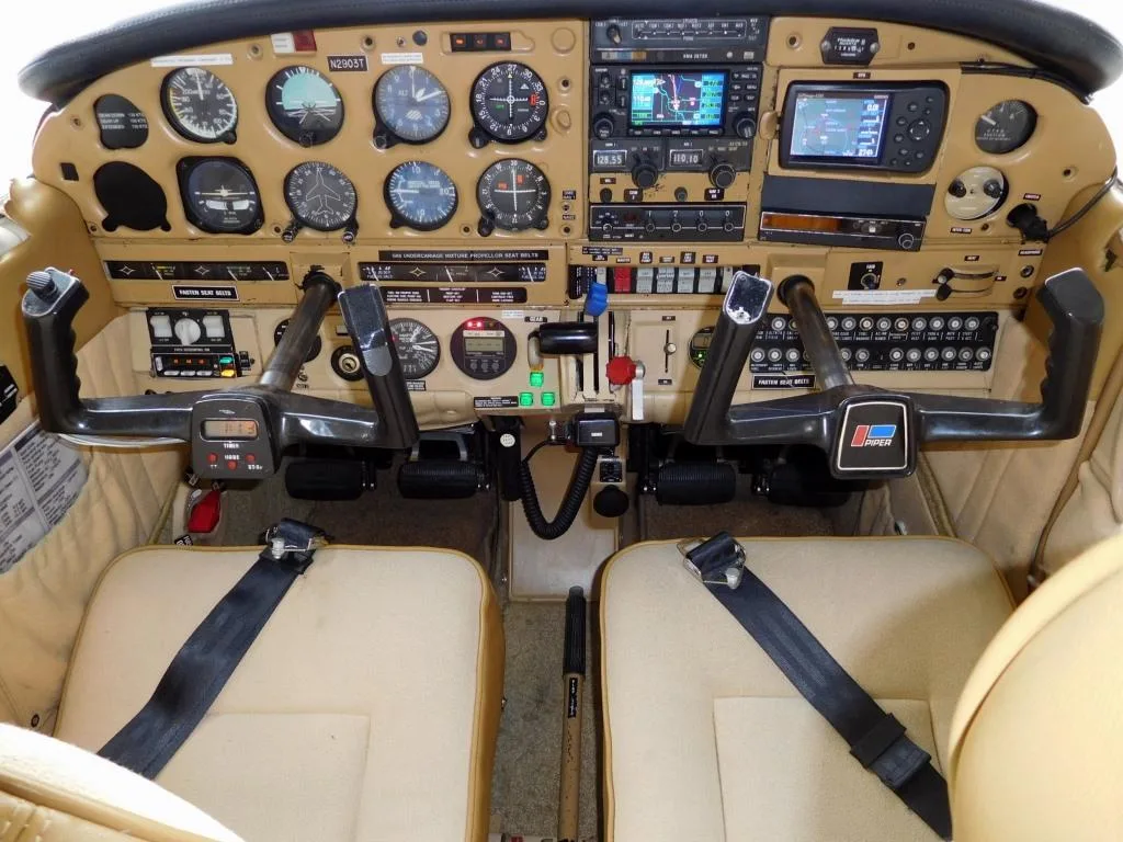 Cockpit and instrument panel of a 1979 Piper Arrow - N2903T Aircraft.
