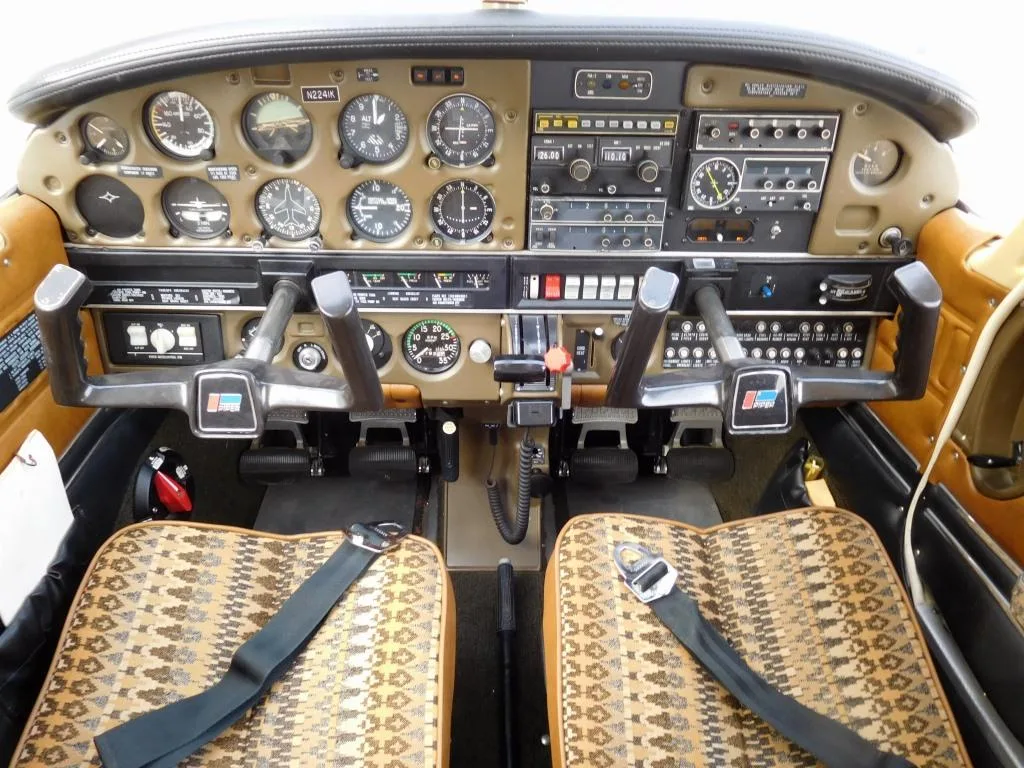 Cockpit and instrument panel of a 1979 Piper Warrior II - N2241K Aircraft.