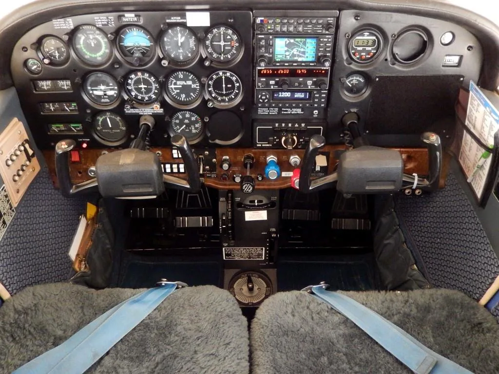 Cockpit and instrument panel of a 1980 Cessna 172RG- N4721R Aircraft.