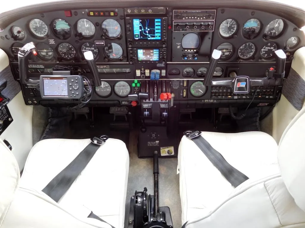Cockpit and instrument panel of a 1980 Piper Seneca II - N803GM Aircraft.