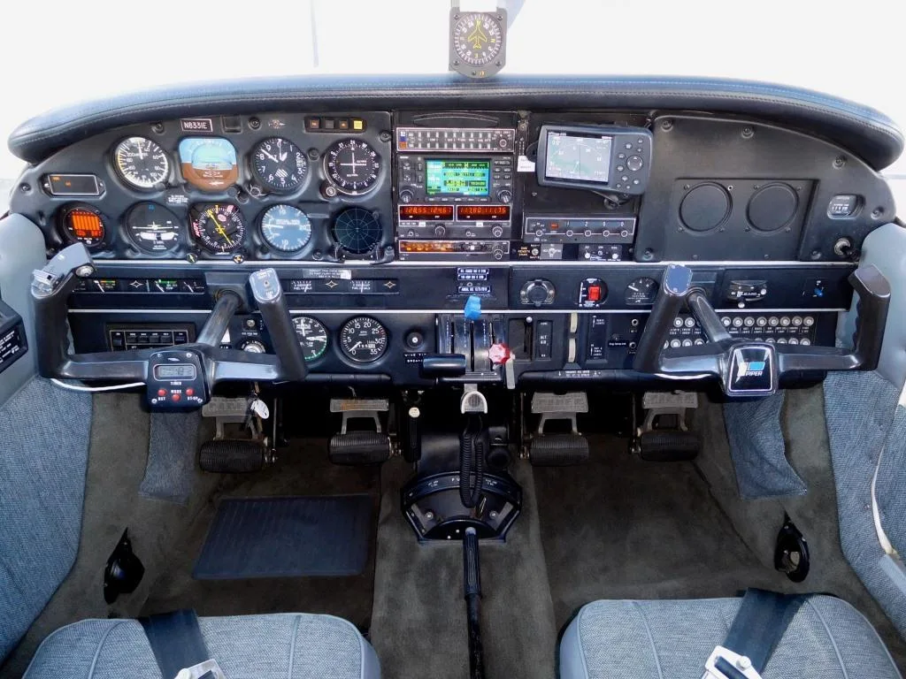 Cockpit and instrument panel of a 1981 Piper Turbo Saratoga - N8331E Aircraft.