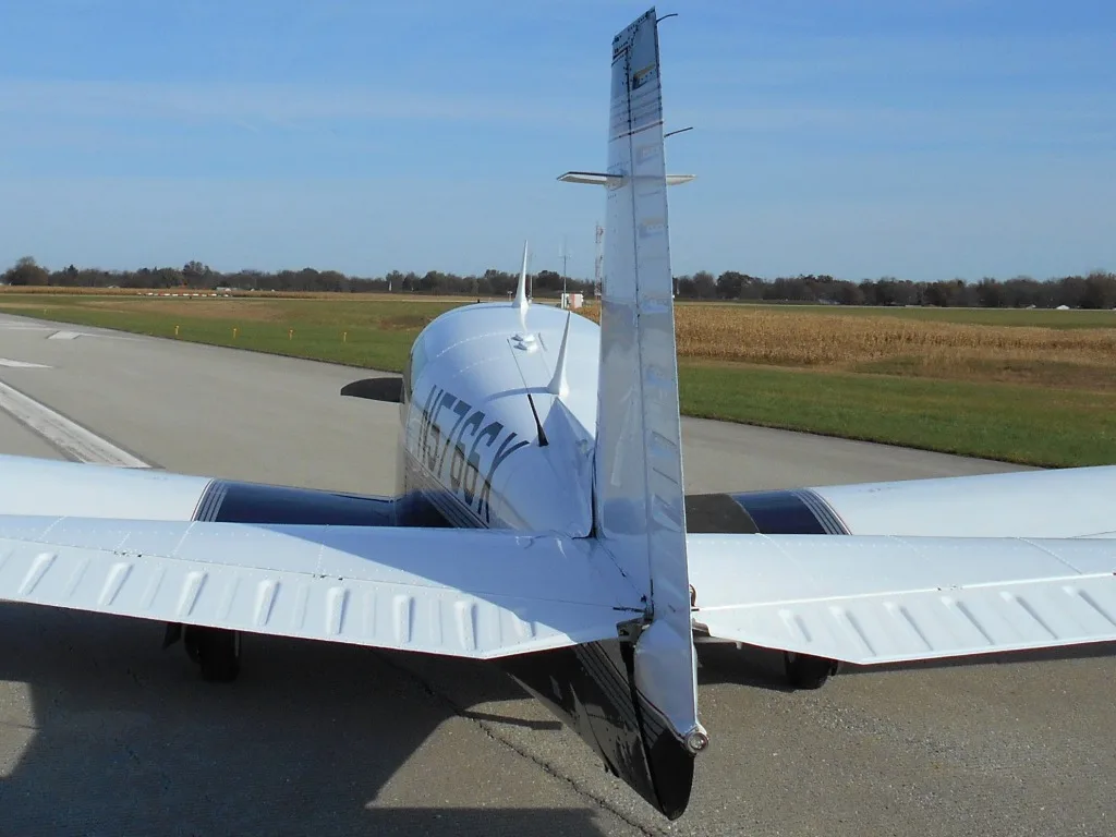 Exterior view of a 1984 Mooney m20j n5766x.