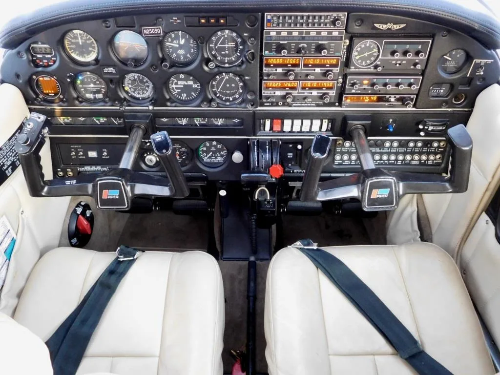 Cockpit and instrument panel of a 1985 Piper Archer II - N25030 Aircraft.