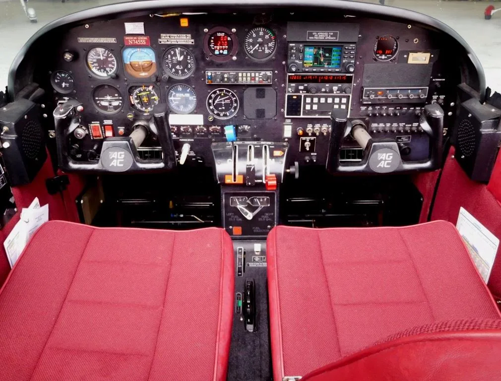 Cockpit and instrument panel of a 1991 Grumman Tiger - N7455S Aircraft.