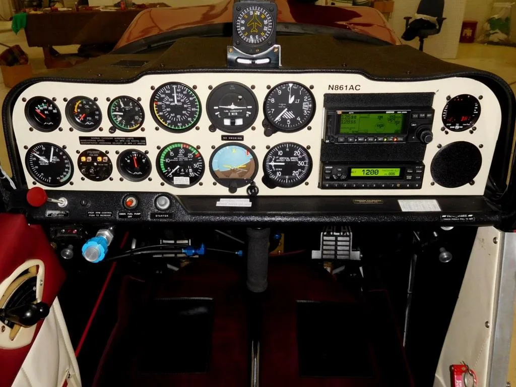 Cockpit and instrument panel of a 2000 American Champion N861AC Aircraft.