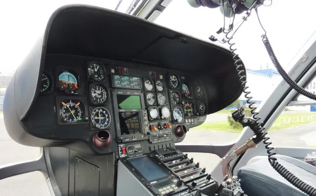 Cockpit and instrument panel of a 1997 Airbus EC135 T1.