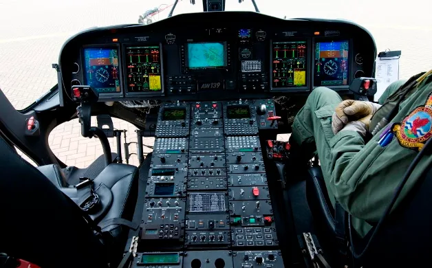 Cockpit and instrument panel of a 2010 Agusta AW139.