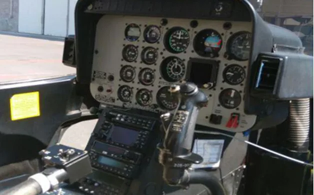 Cockpit and instrument panel of a 2006 Bell 407.