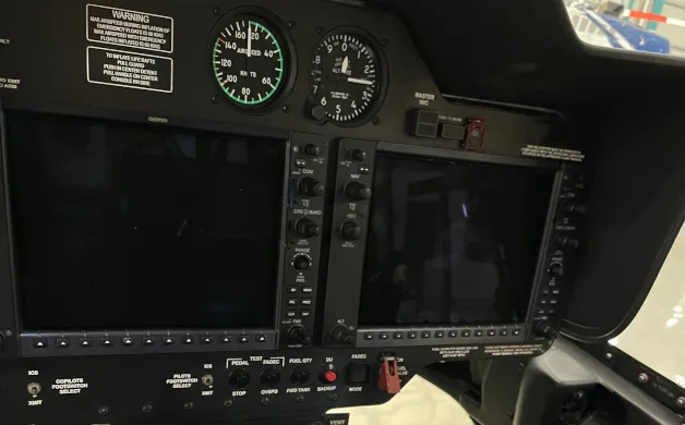 Cockpit and instrument panel of a 2016 Bell 407GXP.