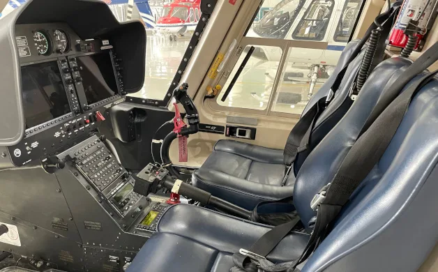 Cockpit and instrument panel of a 2016 Bell 407GXP.