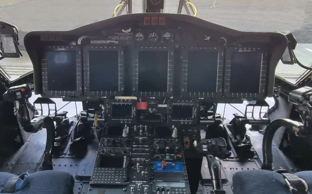 Cockpit and instrument panel of a 2013 Sikorsky.