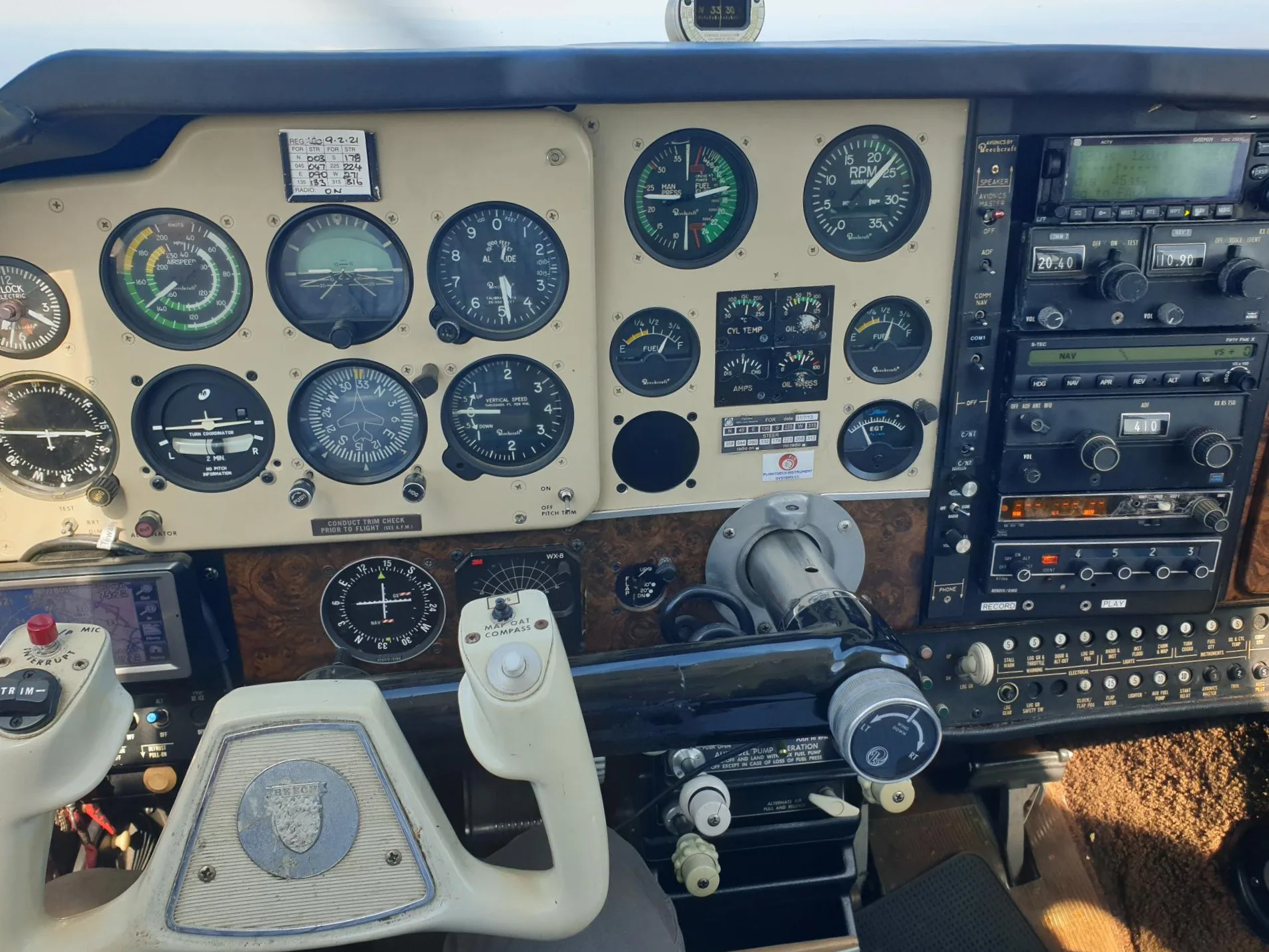 Cockpit and instrument panel of a 1978 Hartzell Bonanza V35B.