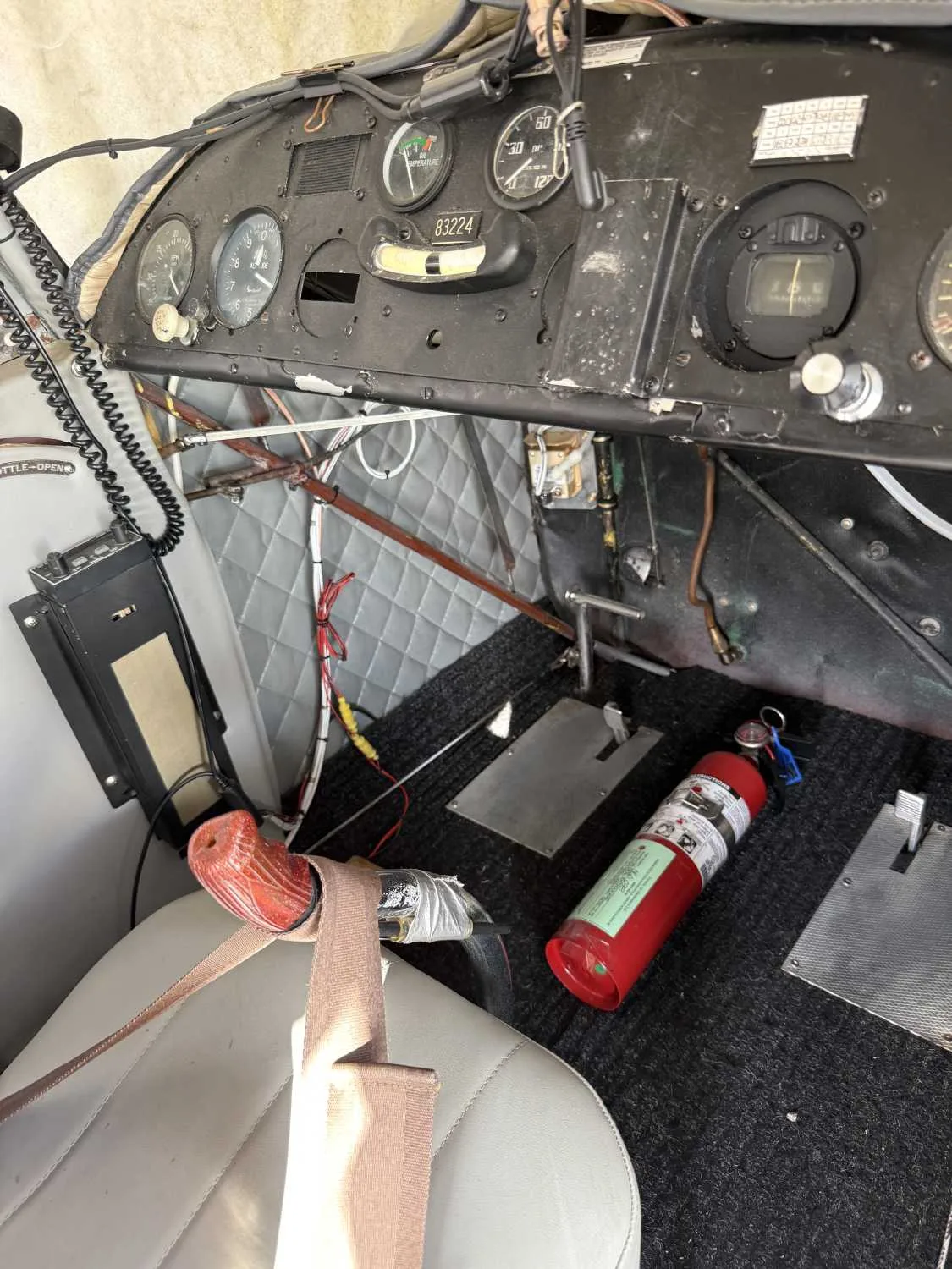 Cockpit and instrument panel of a 1946 Aeronca Champ.