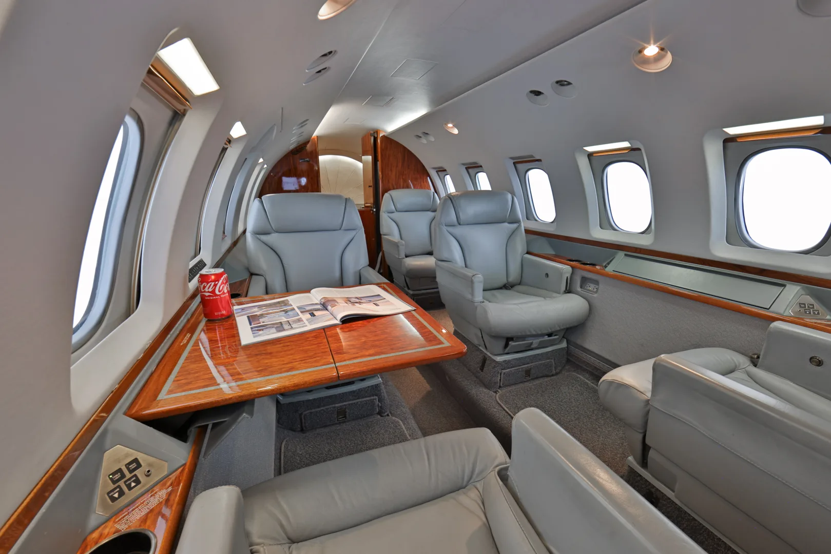 Cabin interior of a 1998 Hawker 800XP.