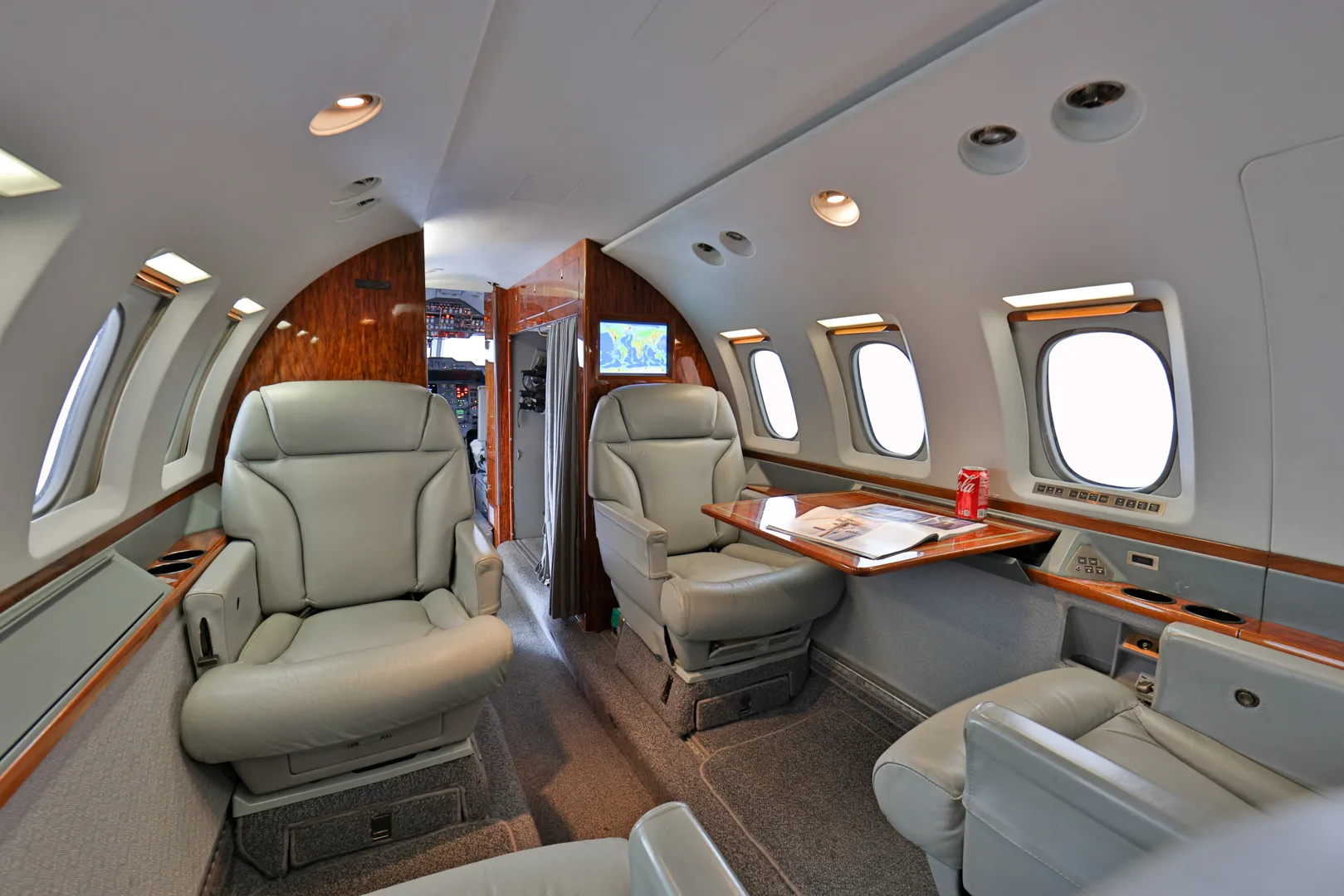 Cabin interior of a 1998 Hawker 800XP.