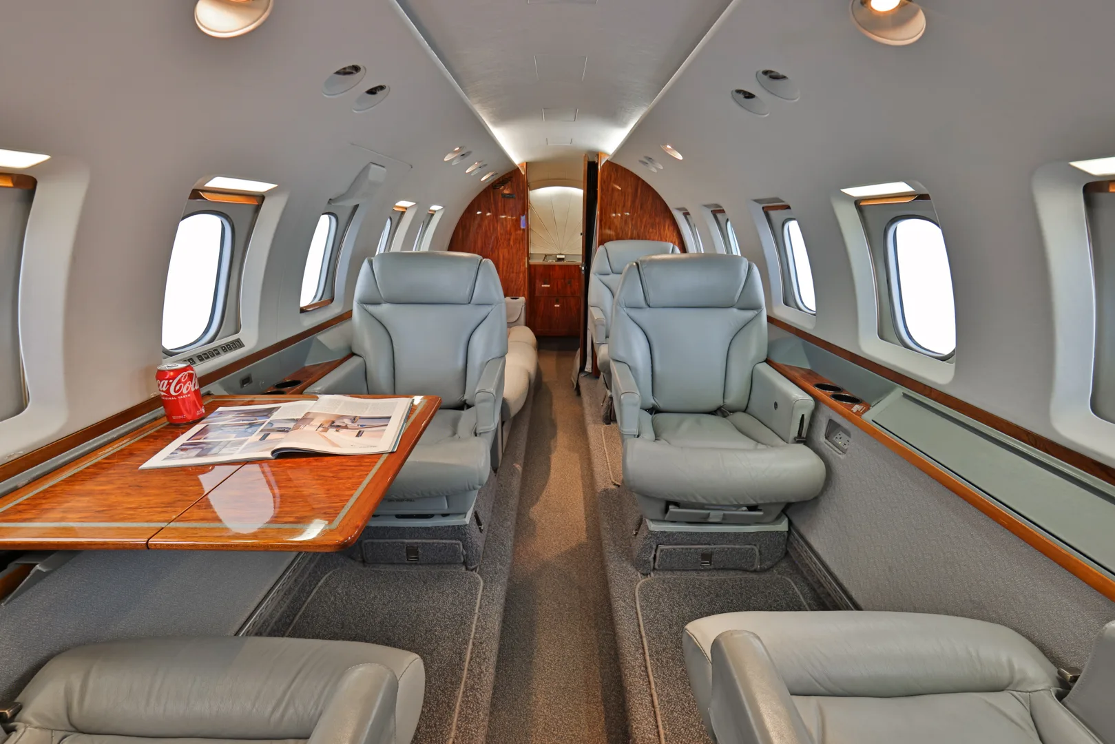 Cabin interior of a 1998 Hawker 800XP.
