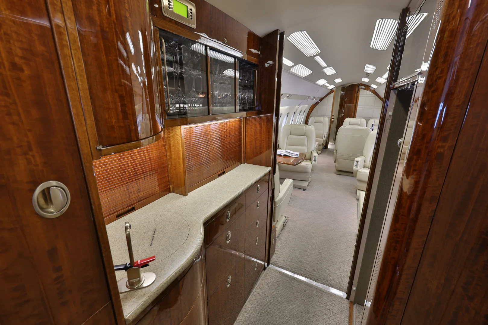 Cabin interior of a 2002 Dassault Falcon 2000.