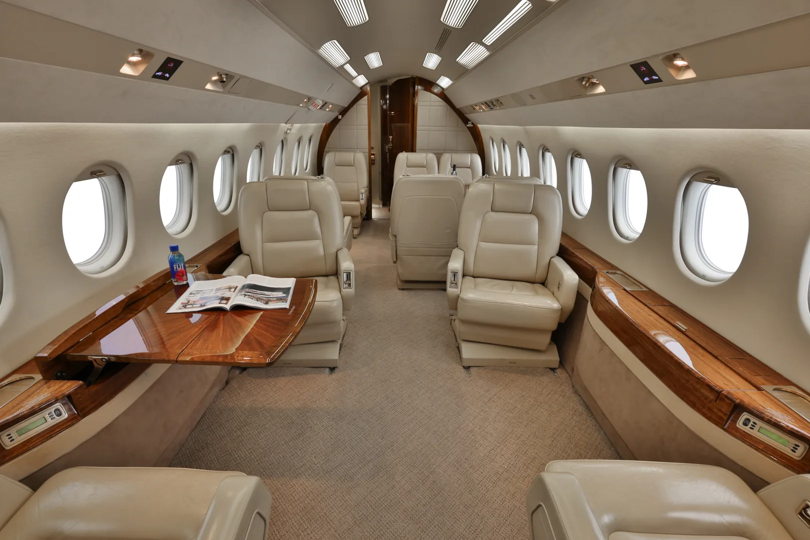 Cabin interior of a 2002 Dassault Falcon 2000.