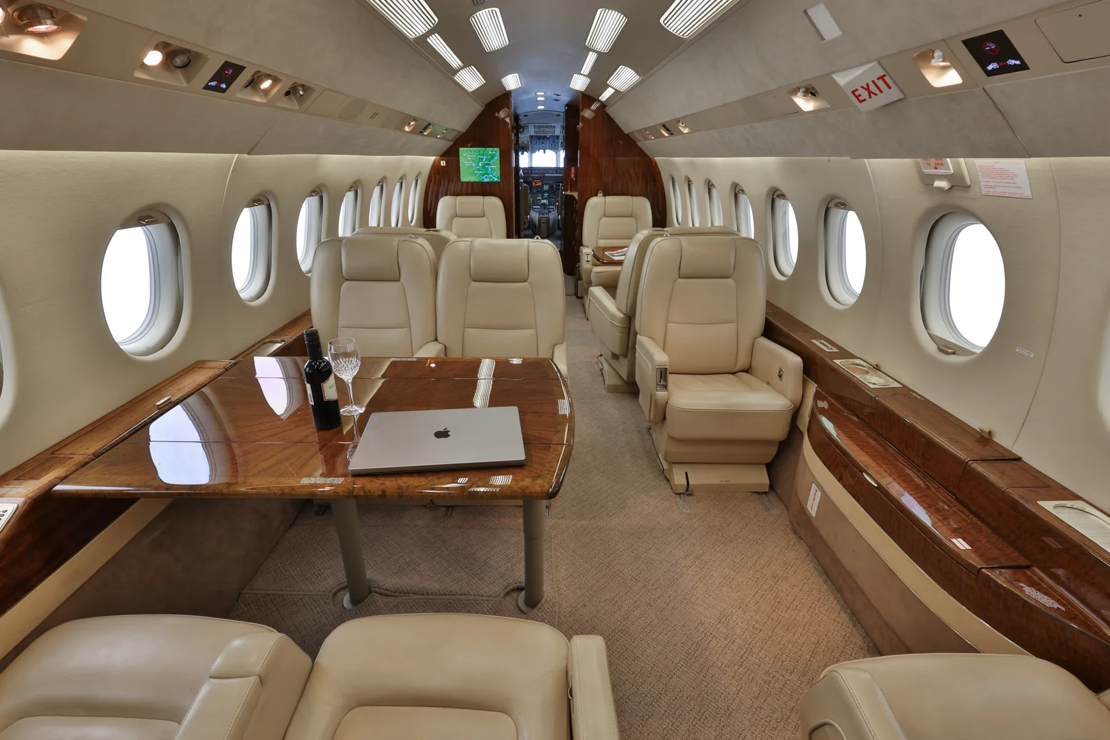 Cabin interior of a 2002 Dassault Falcon 2000.