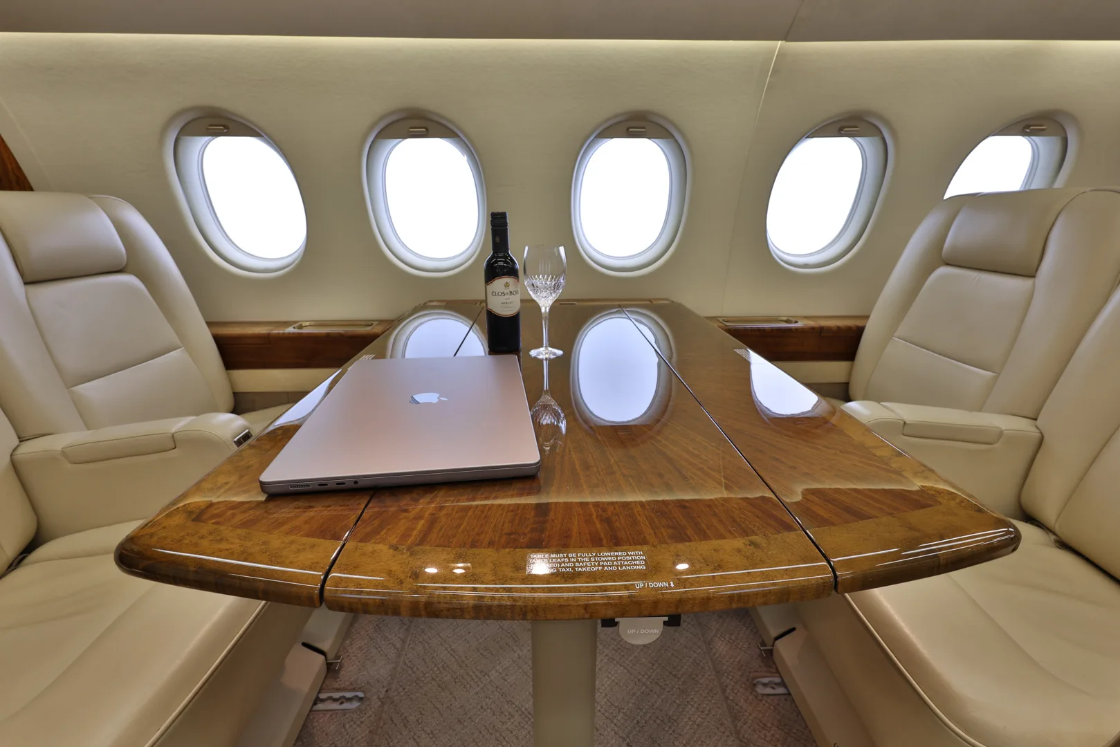 Cabin interior of a 2002 Dassault Falcon 2000.