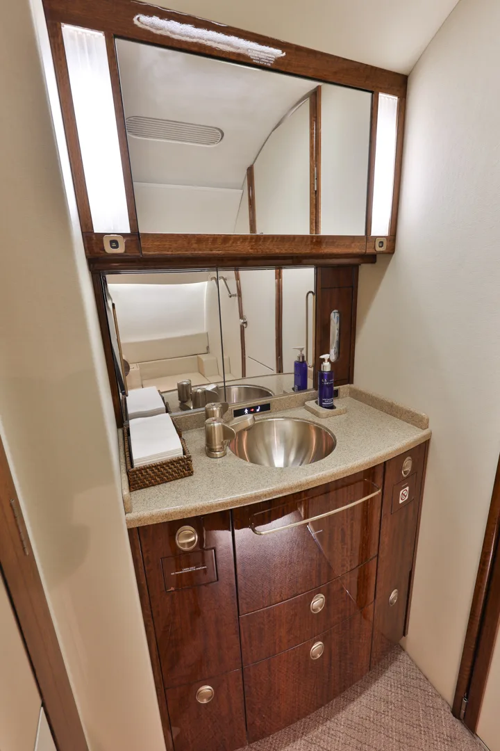 Cabin interior of a 2002 Dassault Falcon 2000.