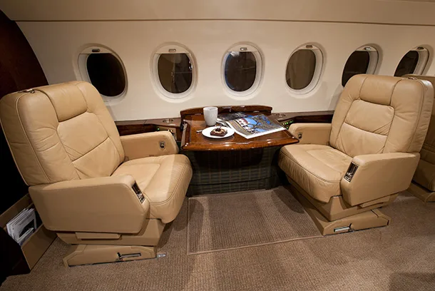 Cabin interior of a 2002 Dassault Falcon 2000.