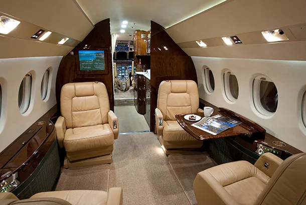 Cabin interior of a 2002 Dassault Falcon 2000.