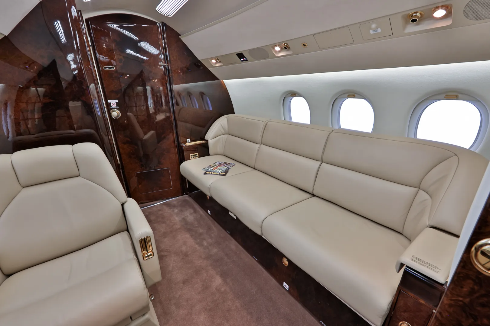Cabin interior of a 2002 Dassault Falcon 900EX.