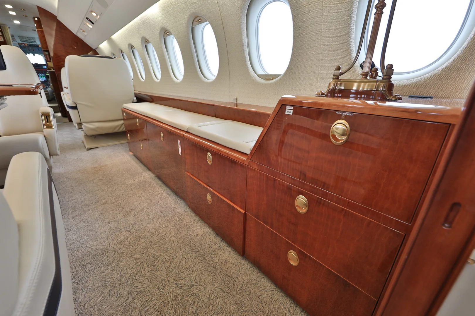 Cabin interior of a 2002 Dassault Falcon 900EX.