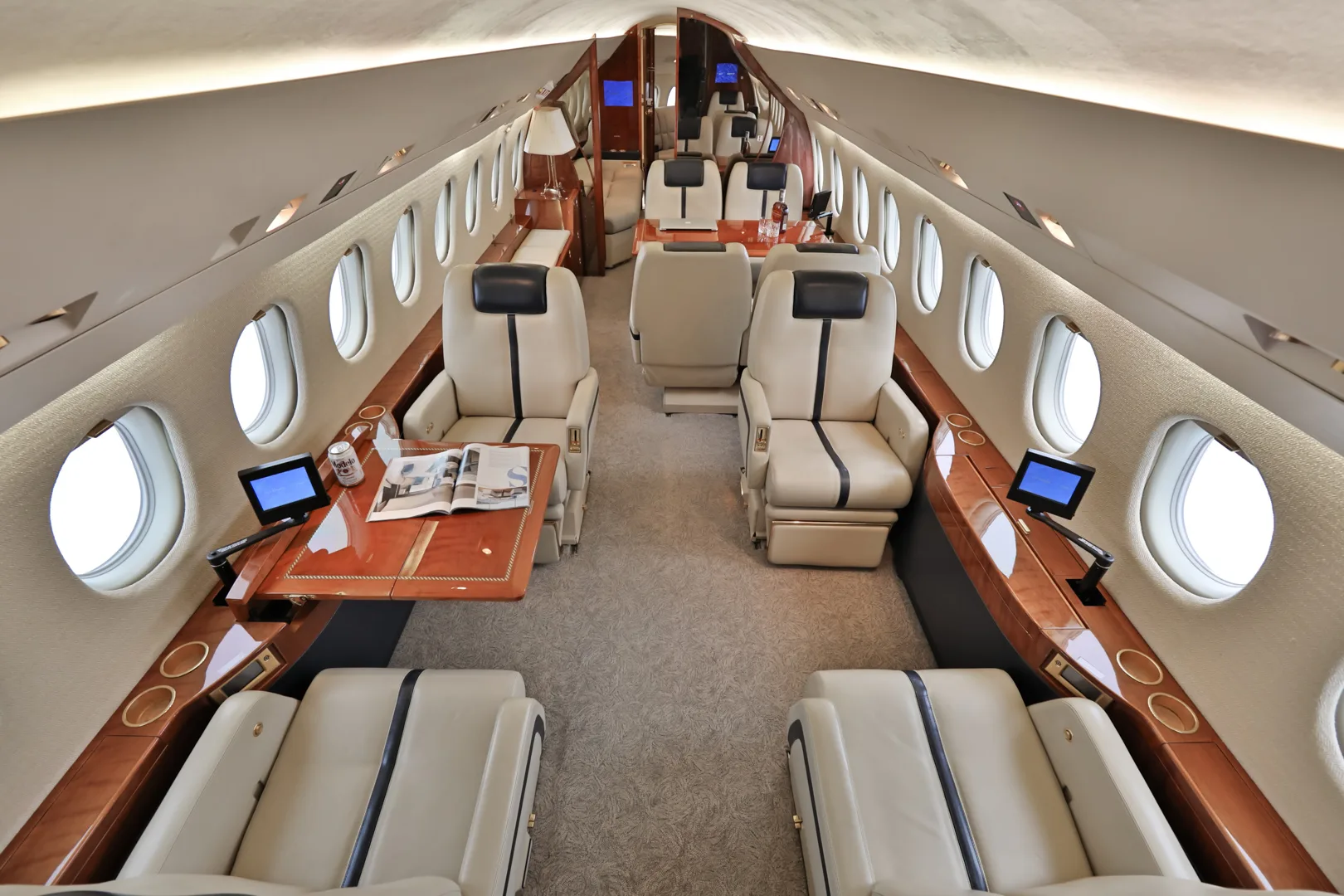 Cabin interior of a 2002 Dassault Falcon 900EX.