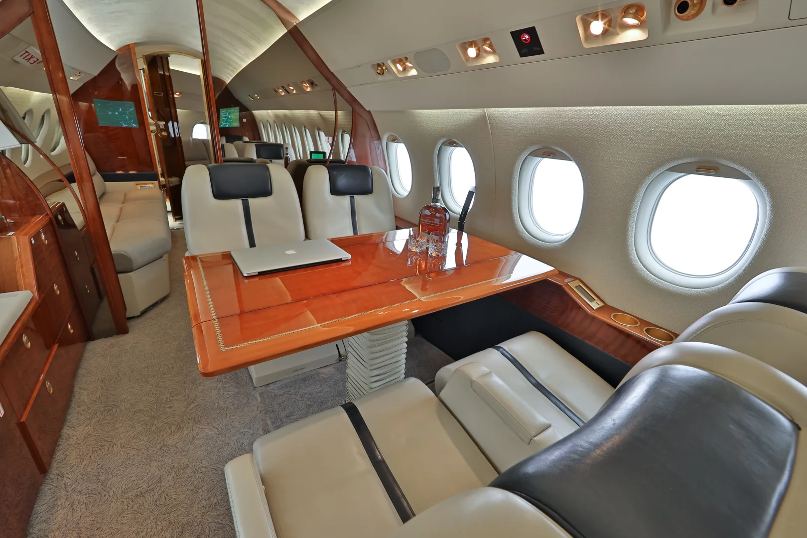 Cabin interior of a 2002 Dassault Falcon 900EX.
