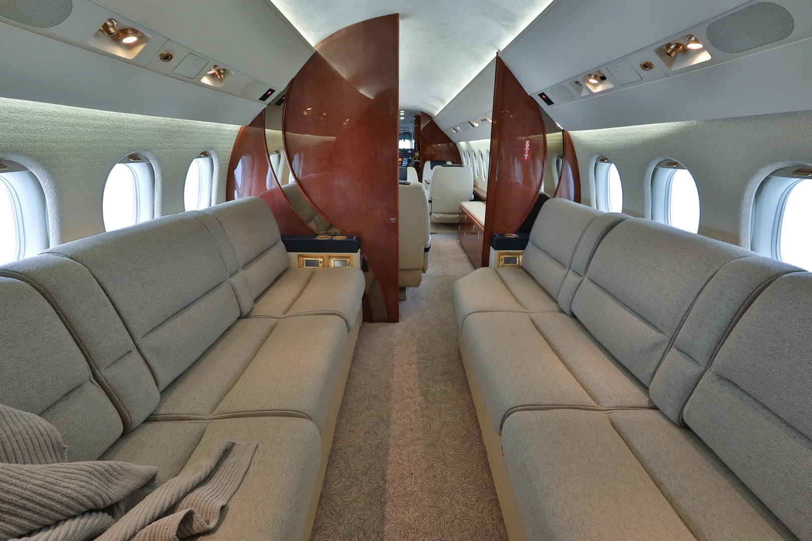 Cabin interior of a 2002 Dassault Falcon 900EX.