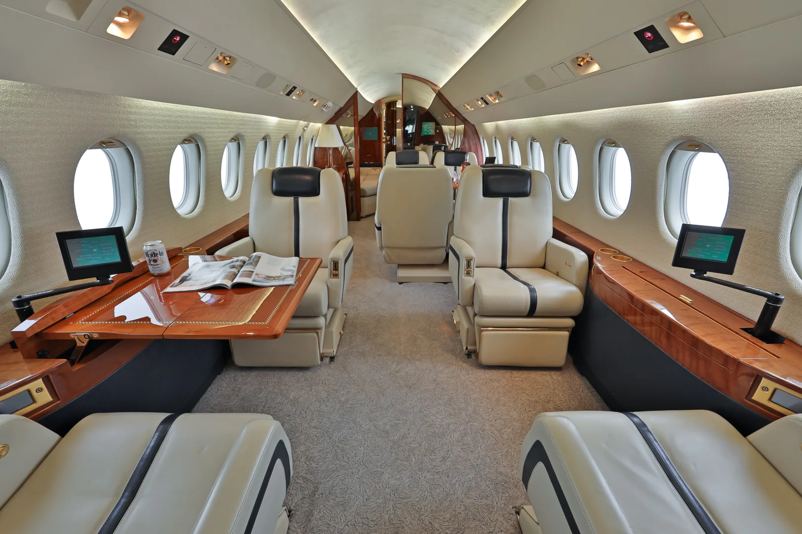 Cabin interior of a 2002 Dassault Falcon 900EX.
