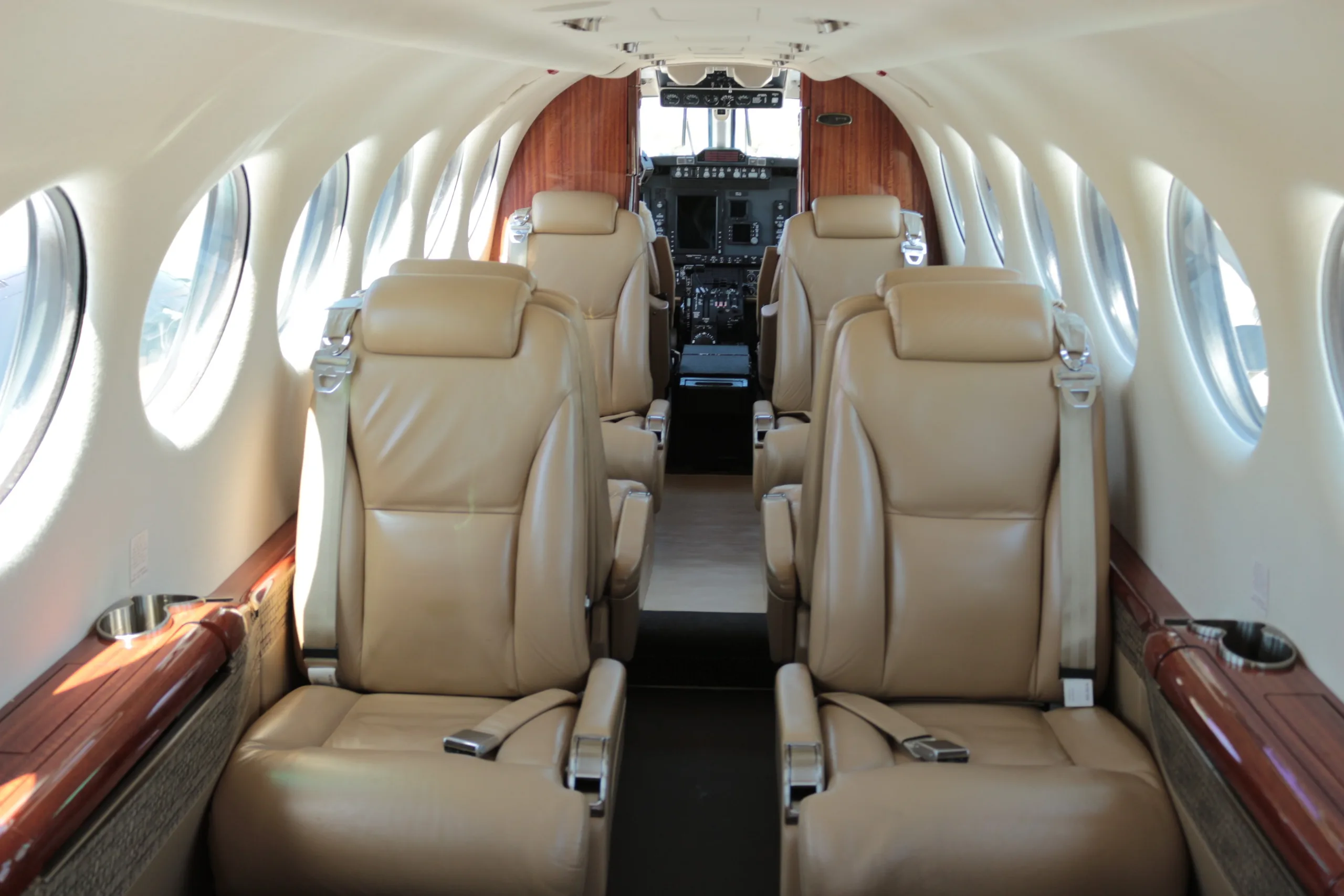 Cabin interior of a 2010 Beechcraft King Air 350i.