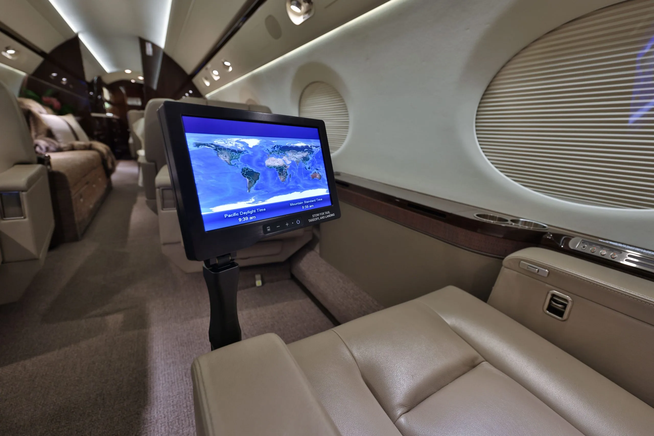 Cabin interior of a Gulfstream G550.