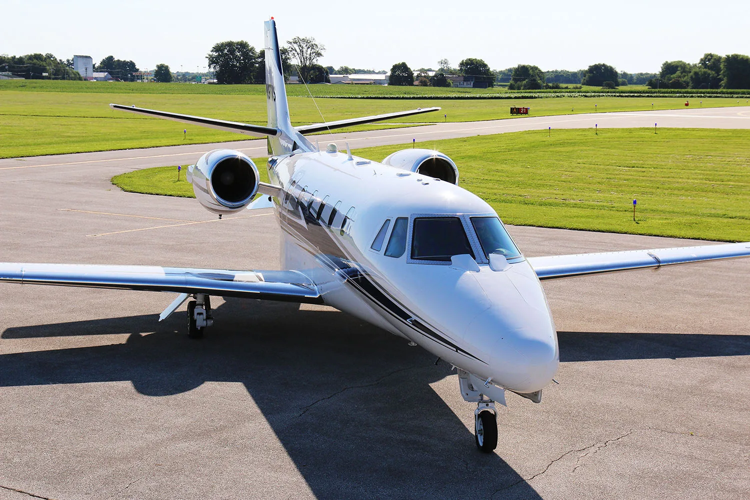 Exterior view of a Cessna Citation Excel –, N97VS.