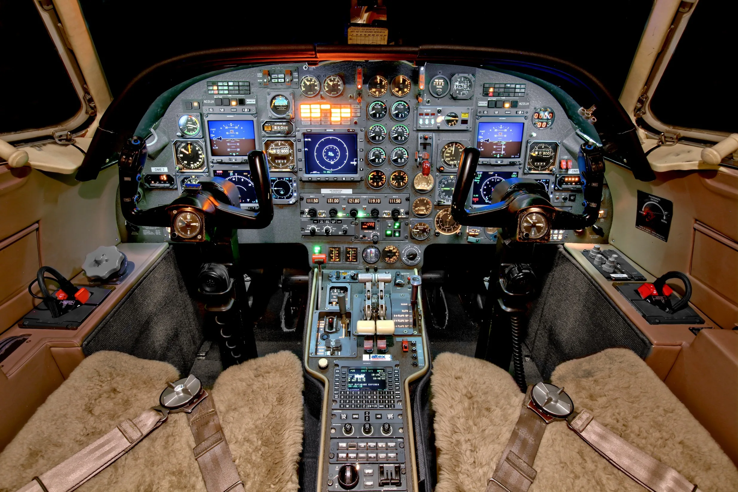 Cockpit and instrument panel of a 1981 Dassault falcon 10 sn 176.