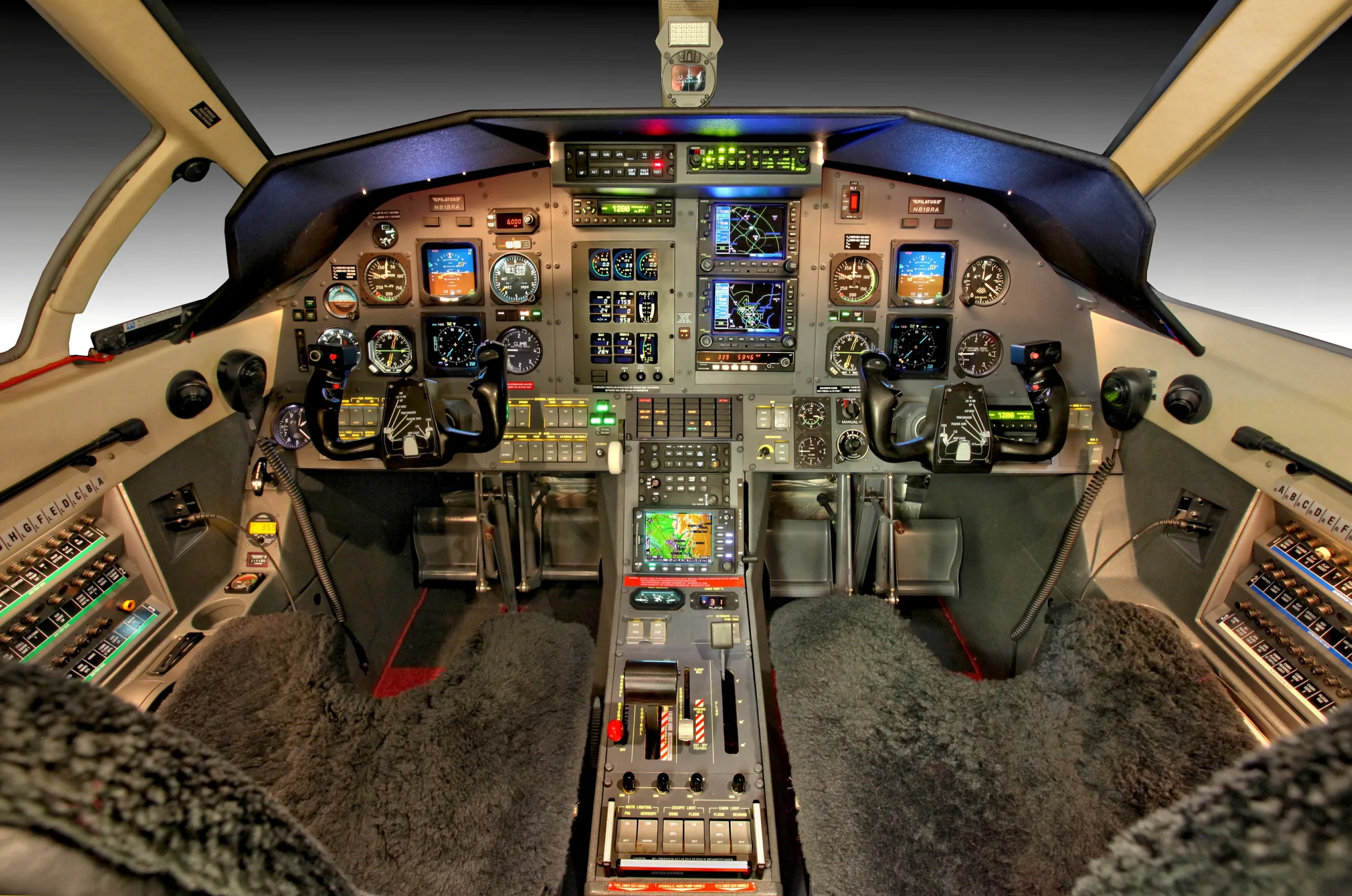 Cockpit and instrument panel of a 1997 Pilatus pc 1245 sn 197.