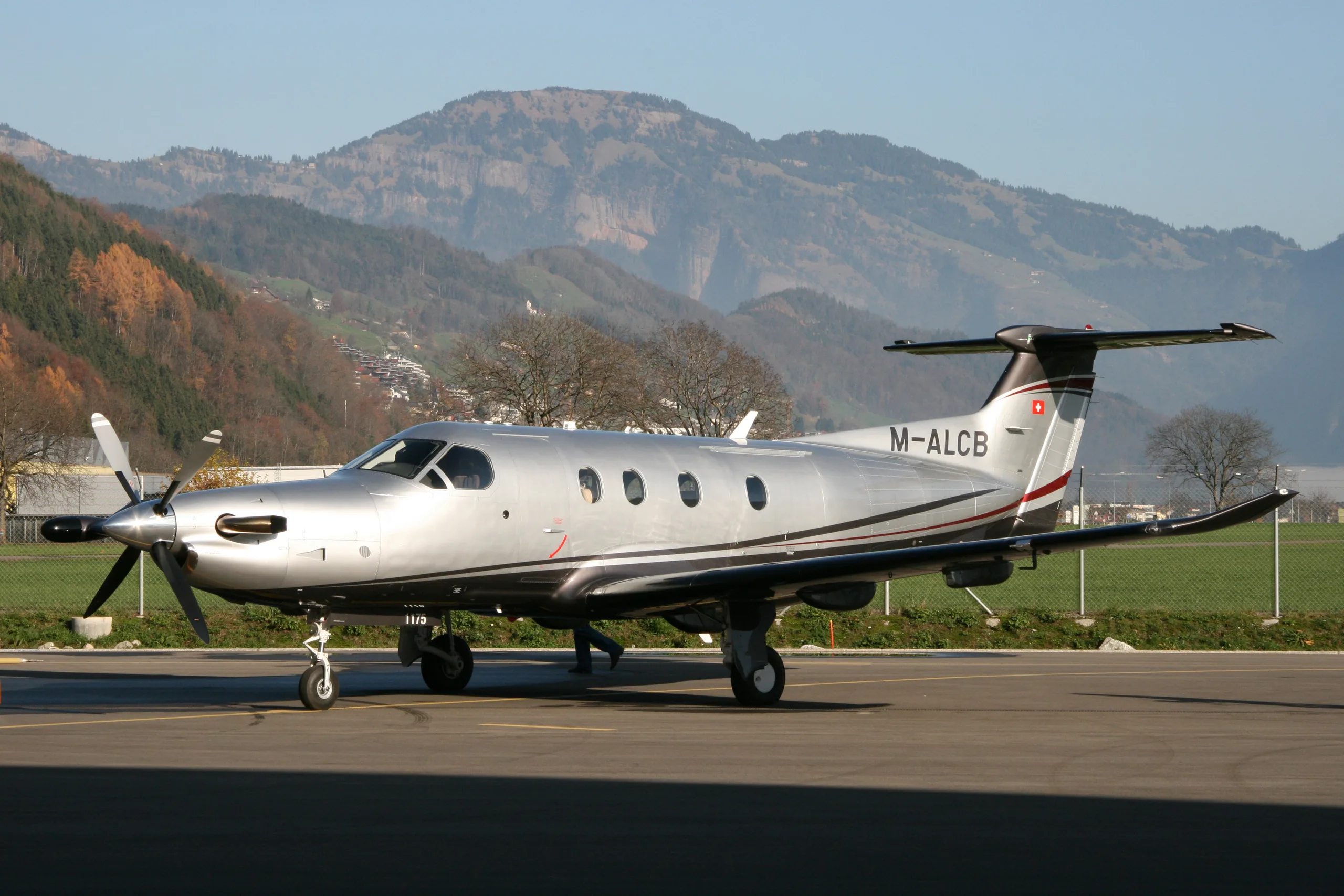 Exterior view of a 2009 Pilatus PC-12 NG 1175, M-ALLB.