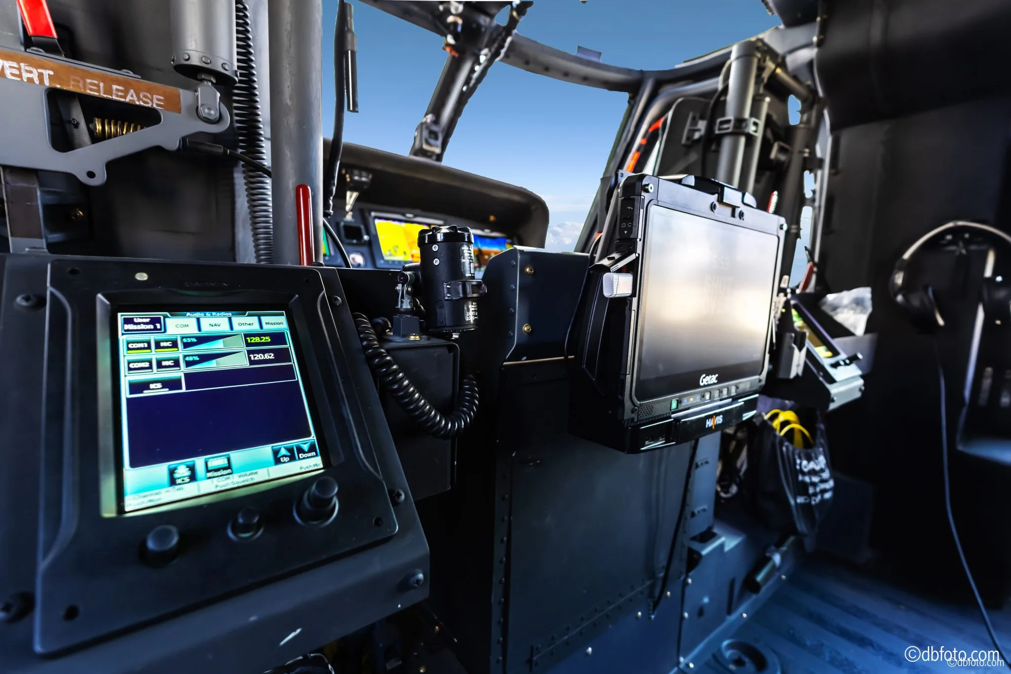 Cockpit and instrument panel of a 1983 Sikorsky UH-60L Black Hawk.