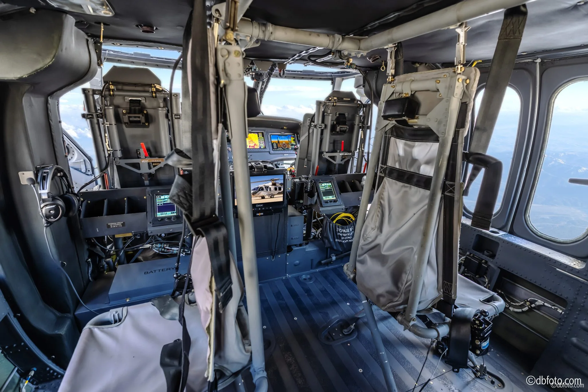 Cockpit and instrument panel of a 1983 Sikorsky UH-60L Black Hawk.
