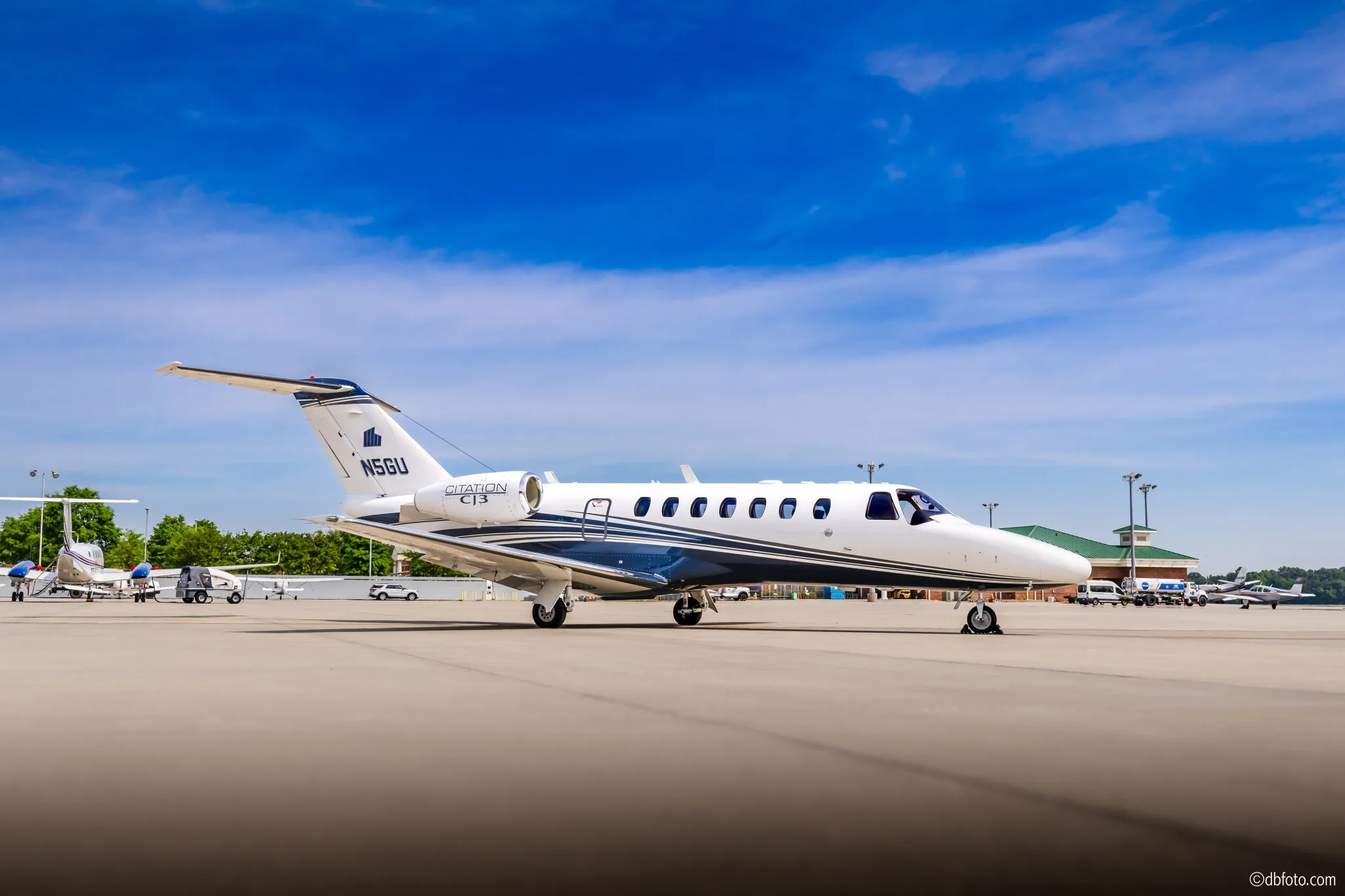 Exterior view of a 2005 Cessna Citation CJ3, N5GU.