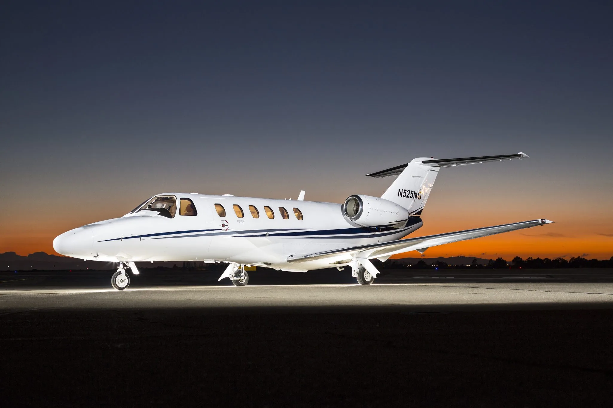 Exterior view of a 2008 Cessna Citation 525A CJ2+, N525NG.